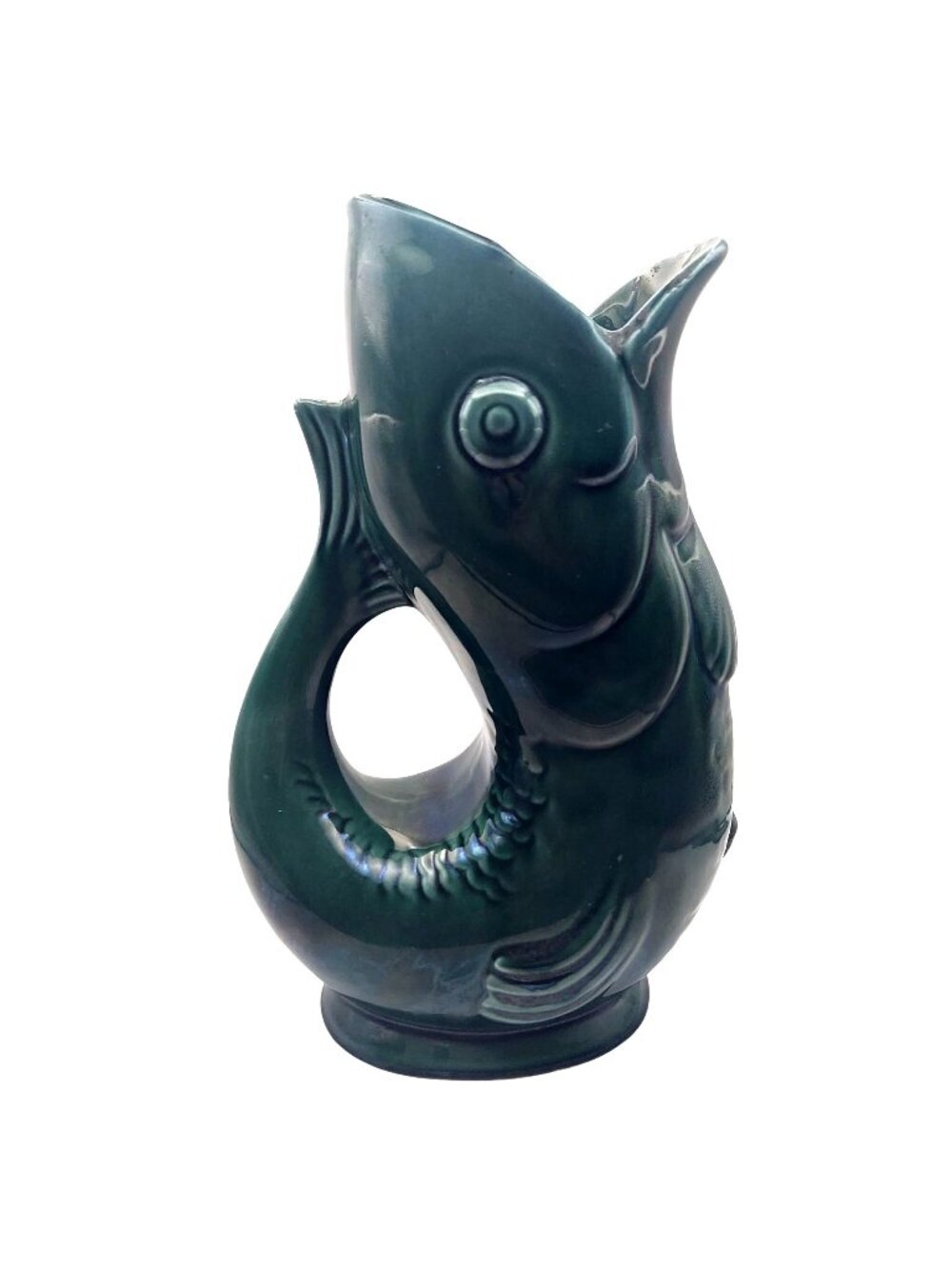 Hull Pottery Gurgle Fish Jug Pitcher Tankard Green Gluggle Jug F482 USA Vintage